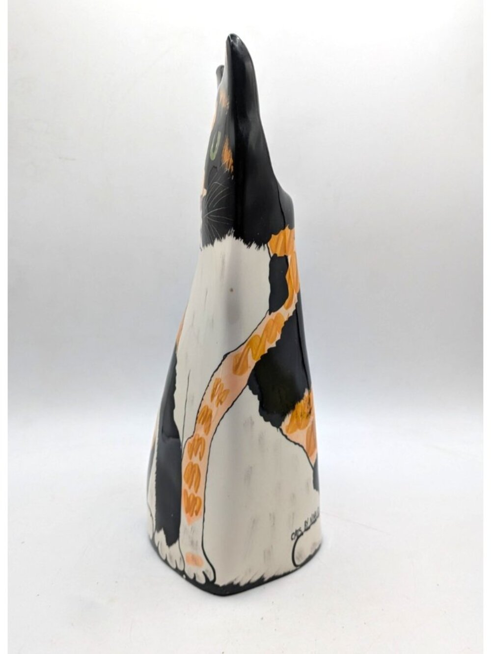 Cats by Nina Ceramic Cat Vase Calico Kitty Black Orange Tabby Green Eyes 11" - Picture 2 of 10